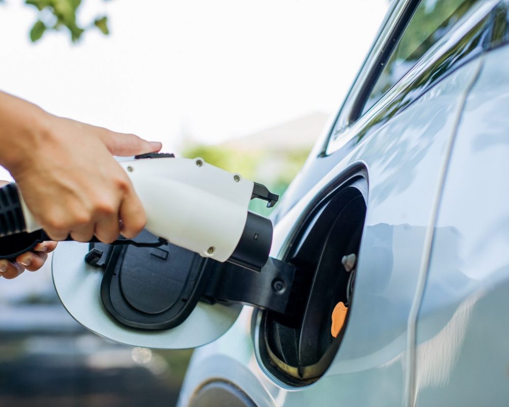 Close up of electric car charging